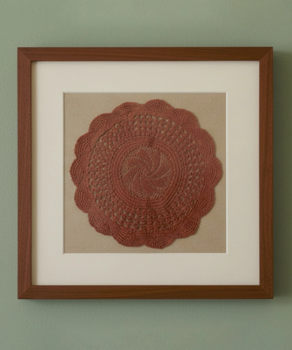 Brown Handmade Crochet (Dollies) Circular Textile Wall Art (Framed)