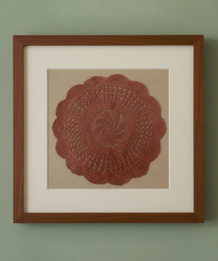 Brown Handmade Crochet (Dollies) Circular Textile Wall Art (Framed)