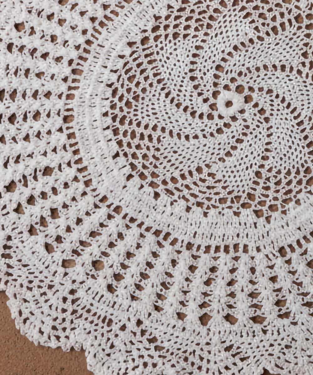 White Handmade Crochet (Dollies) Circular Textile Wall Art (Framed)