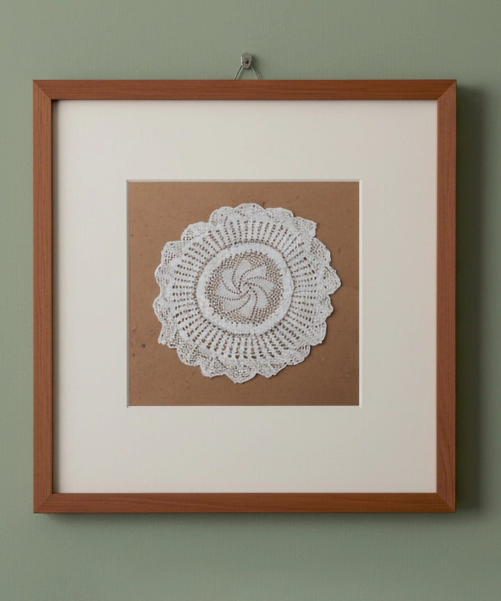 White Handmade Crochet (Dollies) Circular Textile Wall Art (Framed)