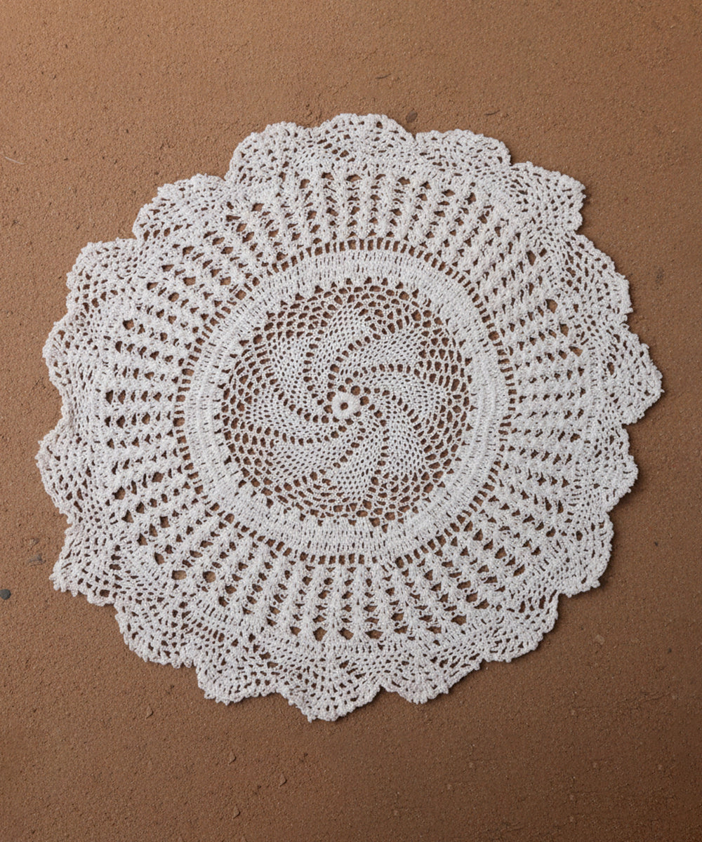 White Handmade Crochet (Dollies) Circular Textile Wall Art (Framed)