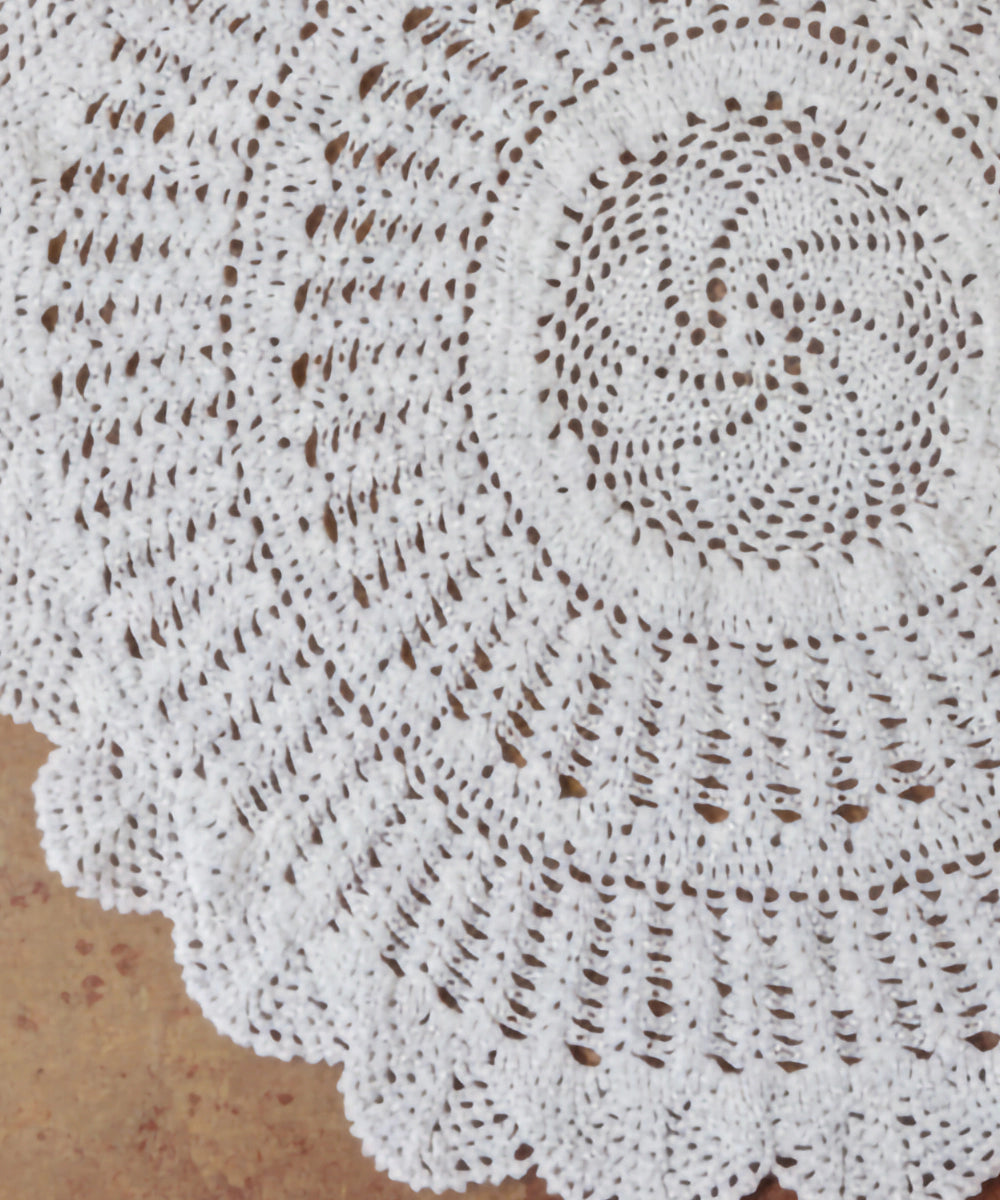 White Handmade Crochet (Dollies) Circular Textile Wall Art (Framed)