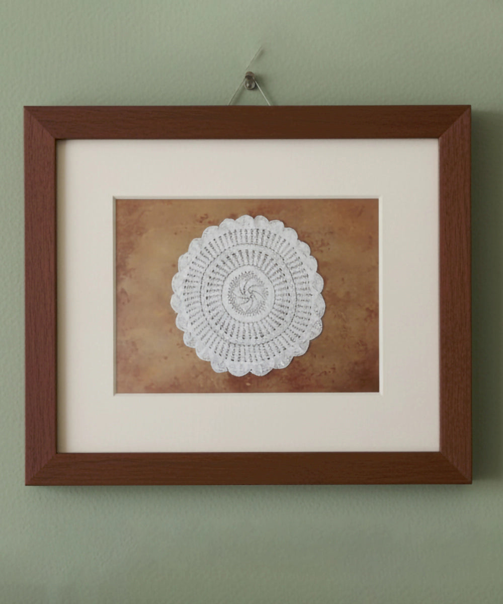 White Handmade Crochet (Dollies) Circular Textile Wall Art (Framed)
