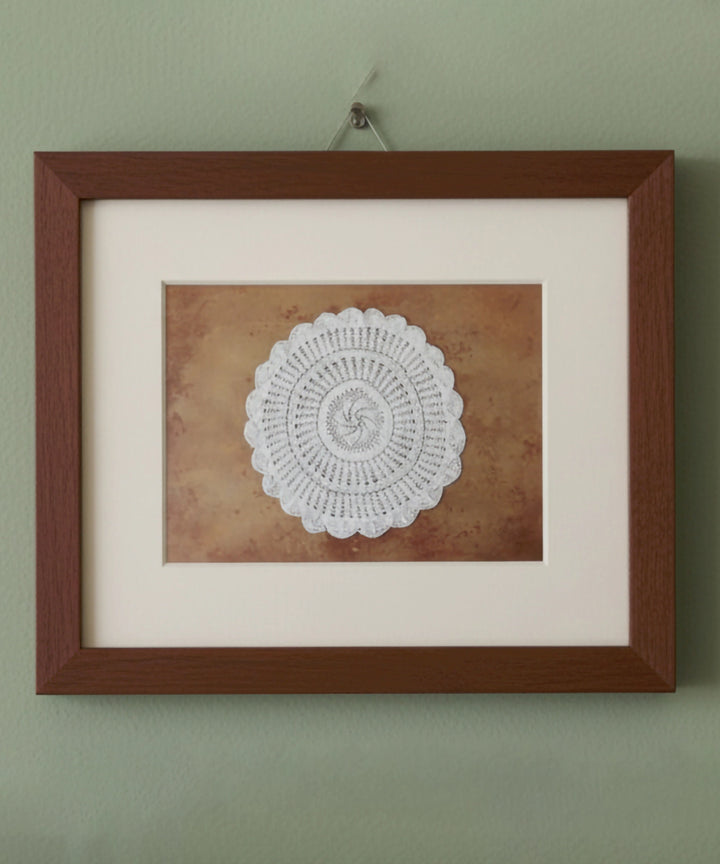 White Handmade Crochet (Dollies) Circular Textile Wall Art (Framed)