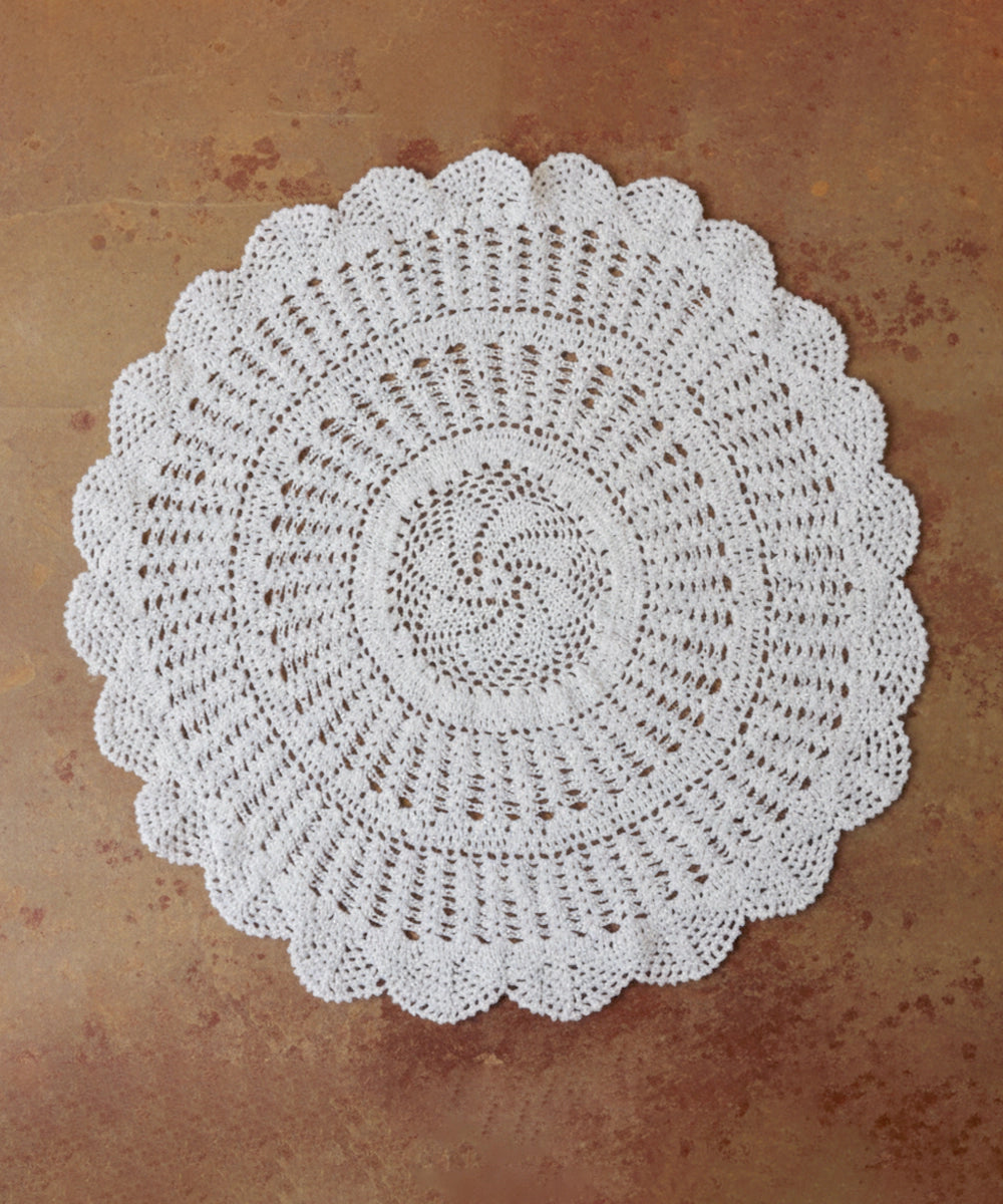 White Handmade Crochet (Dollies) Circular Textile Wall Art (Framed)