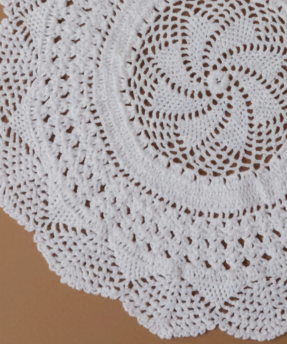 White Handmade Crochet (Dollies) Circular Textile Wall Art (Framed)