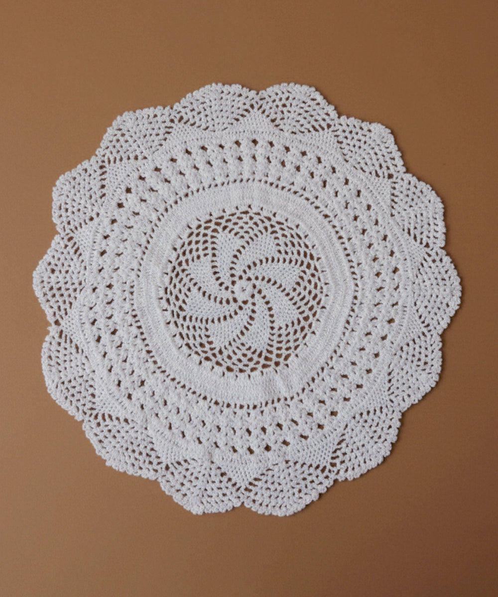 White Handmade Crochet (Dollies) Circular Textile Wall Art (Framed)