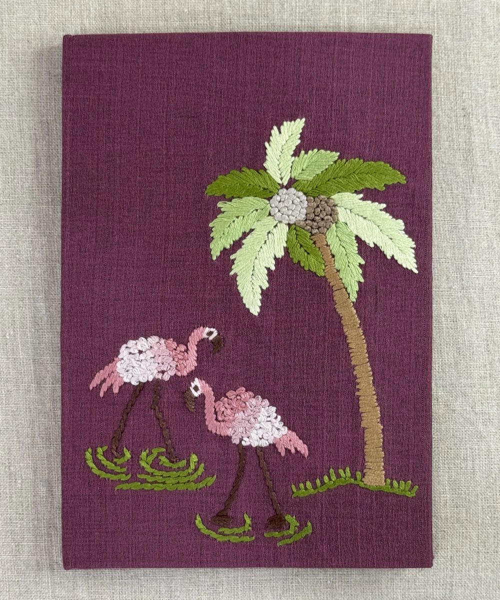 Flamingo Garden Hand Embroidered Diary | Handmade Cotton Paper