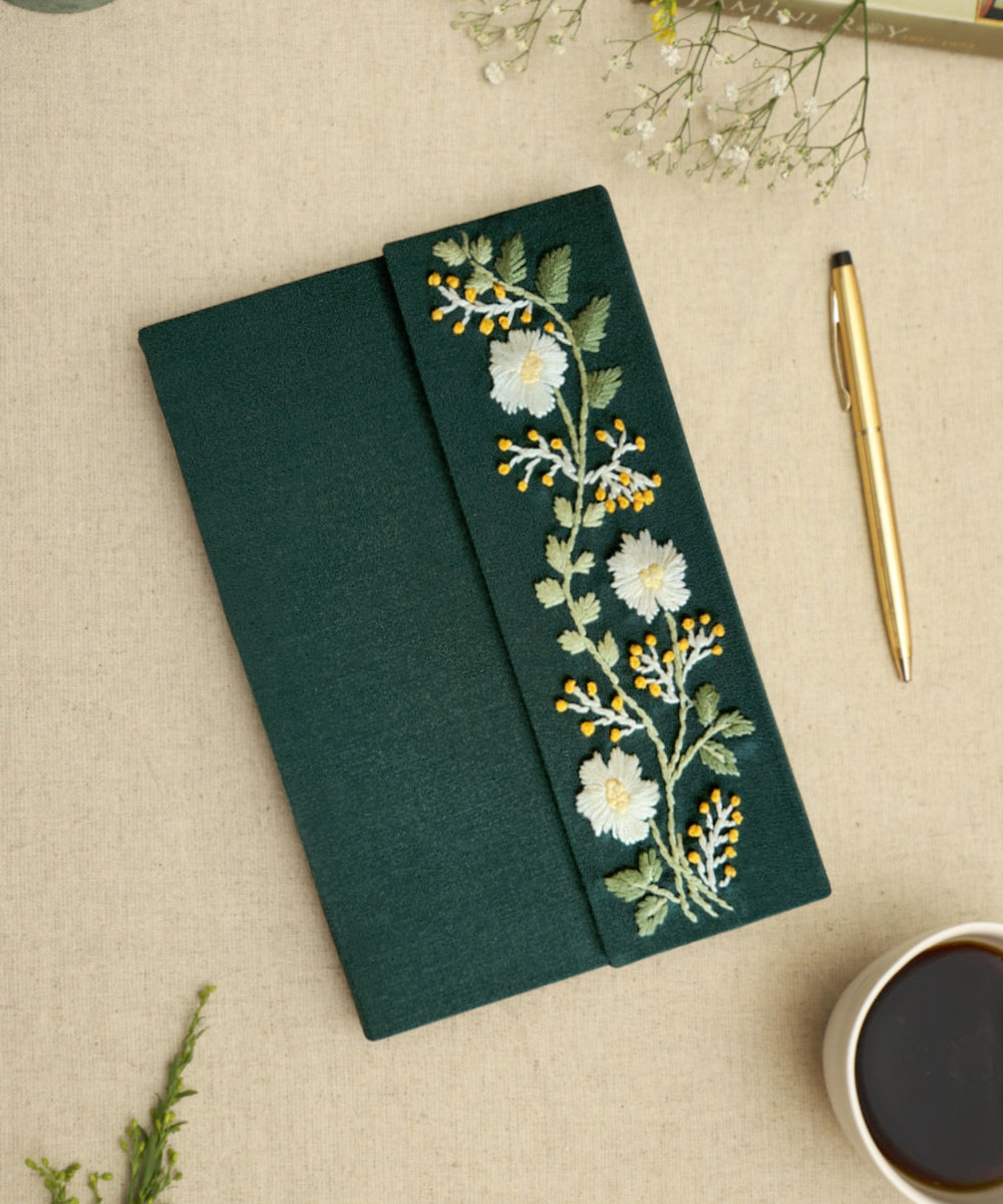 Buy Green Floral Flap Hand Embroidered Diary Online