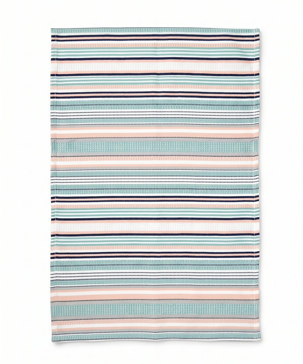Yarn Dyed Bath Towel |Green & Peach Striped | Cotton Dobby