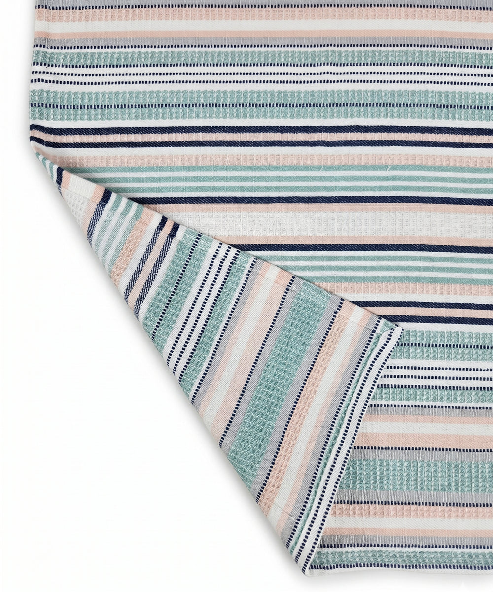 Yarn Dyed Bath Towel |Green & Peach Striped | Cotton Dobby