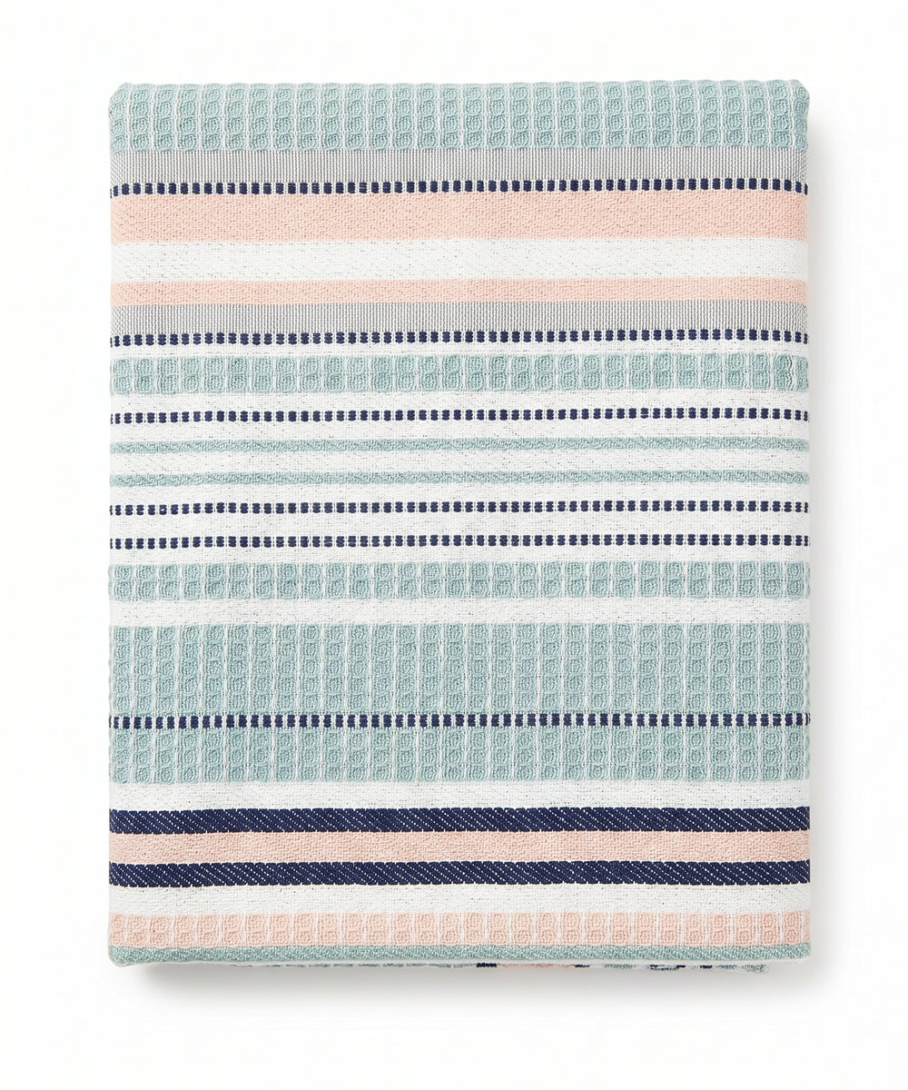 Yarn Dyed Bath Towel |Green & Peach Striped | Cotton Dobby