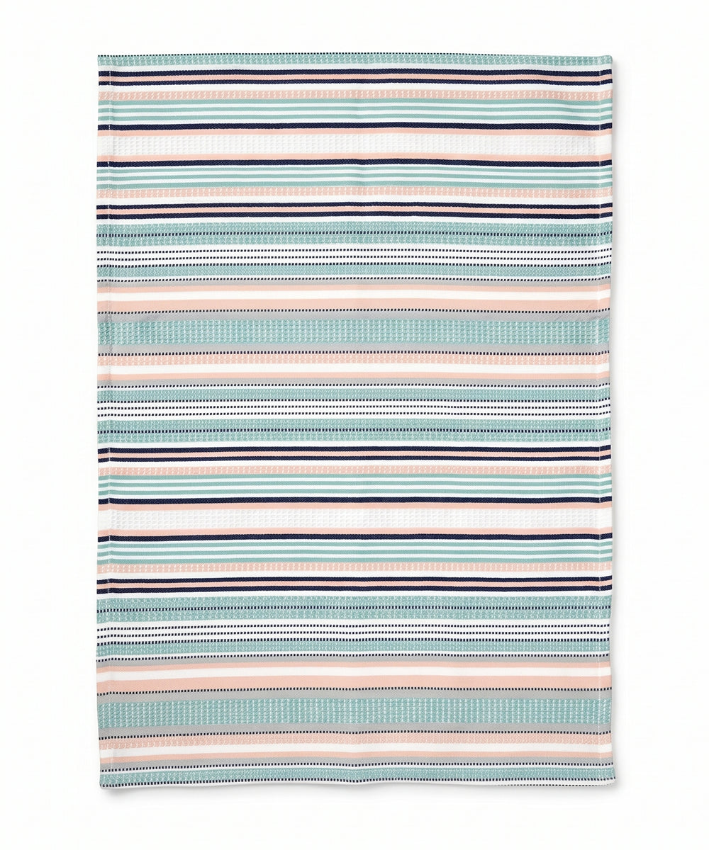 Set of 4 pcs Yarn Dyed Hand Towel | Green & Peach Striped | Cotton Dobby