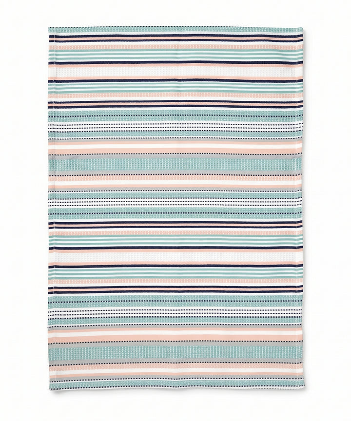 Set of 4 pcs Yarn Dyed Hand Towel | Green & Peach Striped | Cotton Dobby