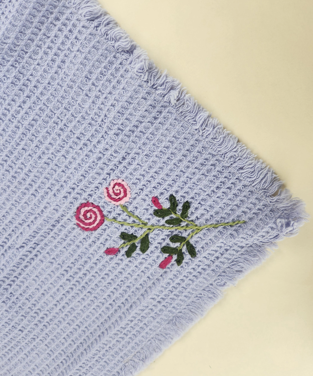 Set of 4 pcs Light Purple Embroidered Waffle Face Towel in a Box