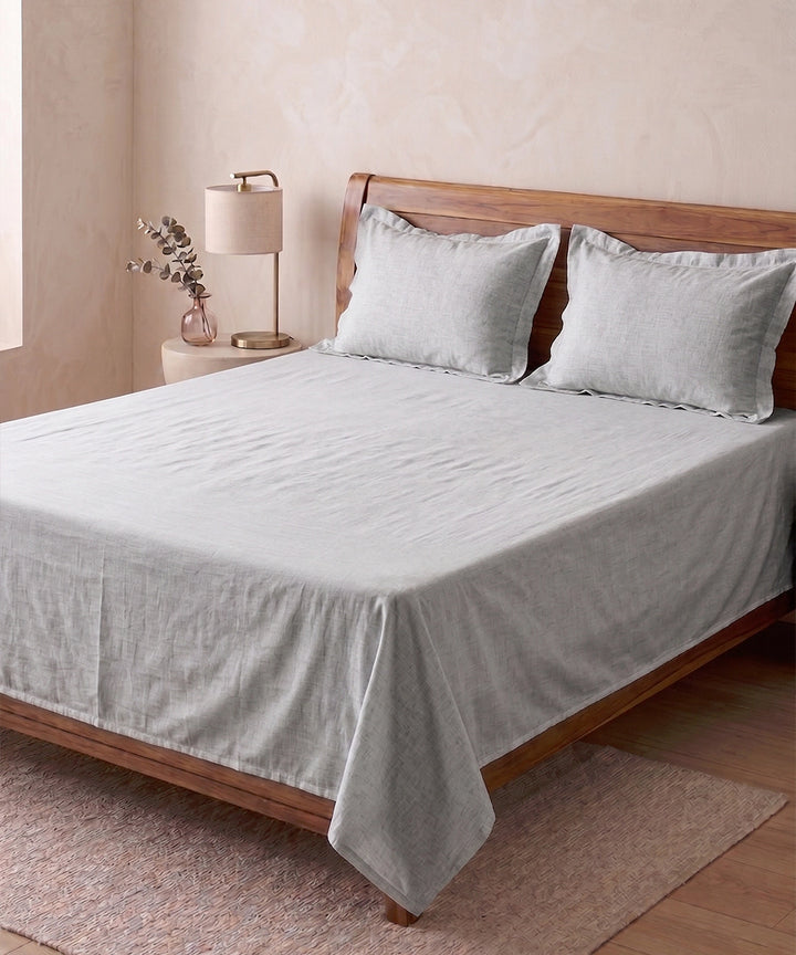 Grey Melange Solid King Cotton Bedsheet with 2 Pillow Covers