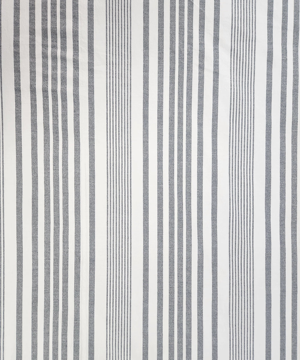 White & Grey Stripe Yarn Dye Cotton King Bedsheet with 2 Pillow Covers