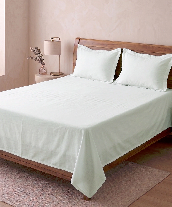 Mint Green Plain King Cotton Bedsheet with 2 Pillow Covers