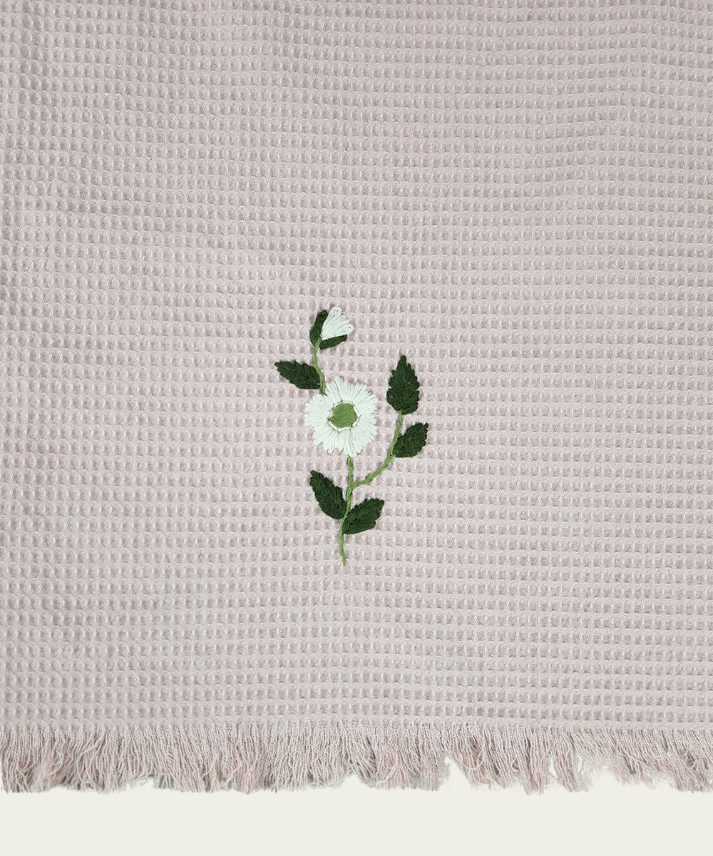 Embroidered Hand Towel - Set of 2 pcs in Soft Cotton Waffle | Dusty Pink