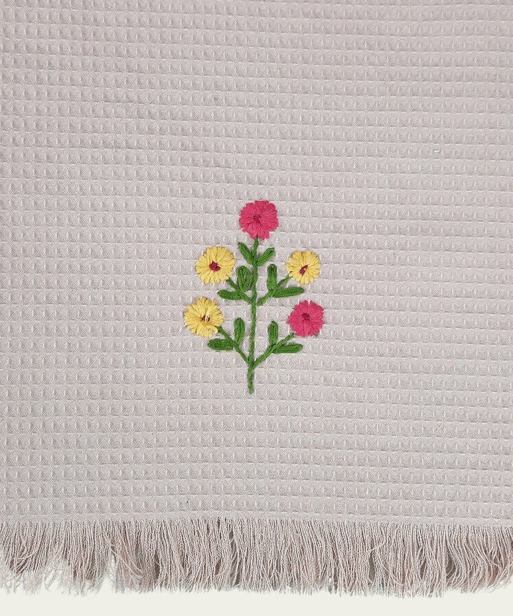 Embroidered Hand Towel - Set of 2 pcs in Soft Cotton Waffle | Dusty Pink