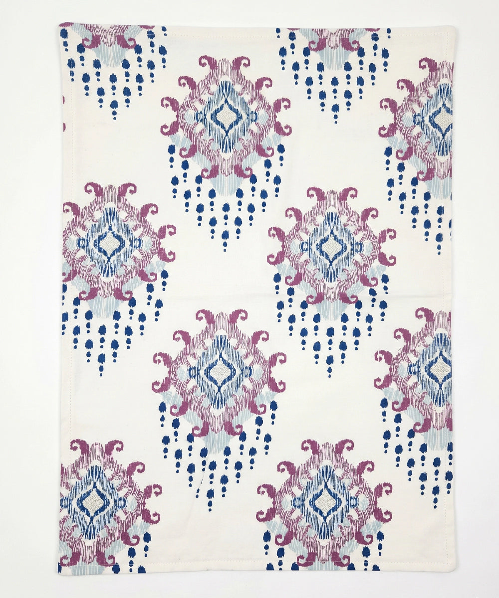 Set of 2 Printed Hand Towel I Printed Cotton Front with Light Weight White Terry Back I Cream Ikat Print