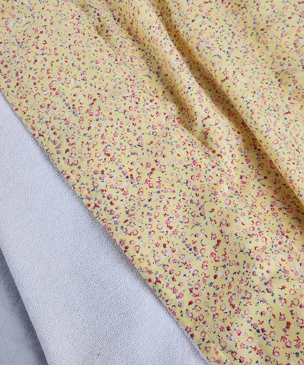 Set of 2 Printed Hand Towel I Printed Cotton Front with Light Weight White Terry Back I Yellow Ditsy Print