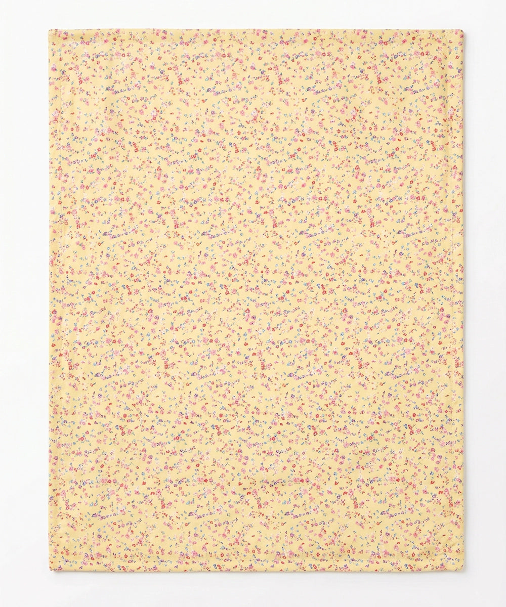 Printed 1 pc Bath + 2 pcs Hand Towel Set | Printed Cotton Front with Light Weight White Terry Back | Yellow Ditsy Print