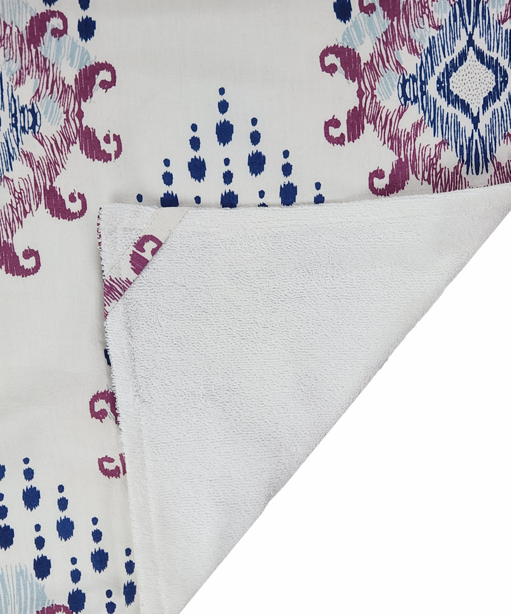 Set of 2 Printed Hand Towel I Printed Cotton Front with Light Weight White Terry Back I Cream Ikat Print