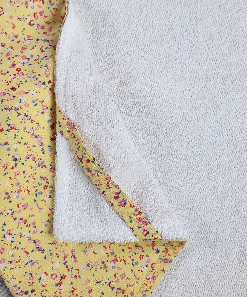 Set of 2 Printed Hand Towel I Printed Cotton Front with Light Weight White Terry Back I Yellow Ditsy Print