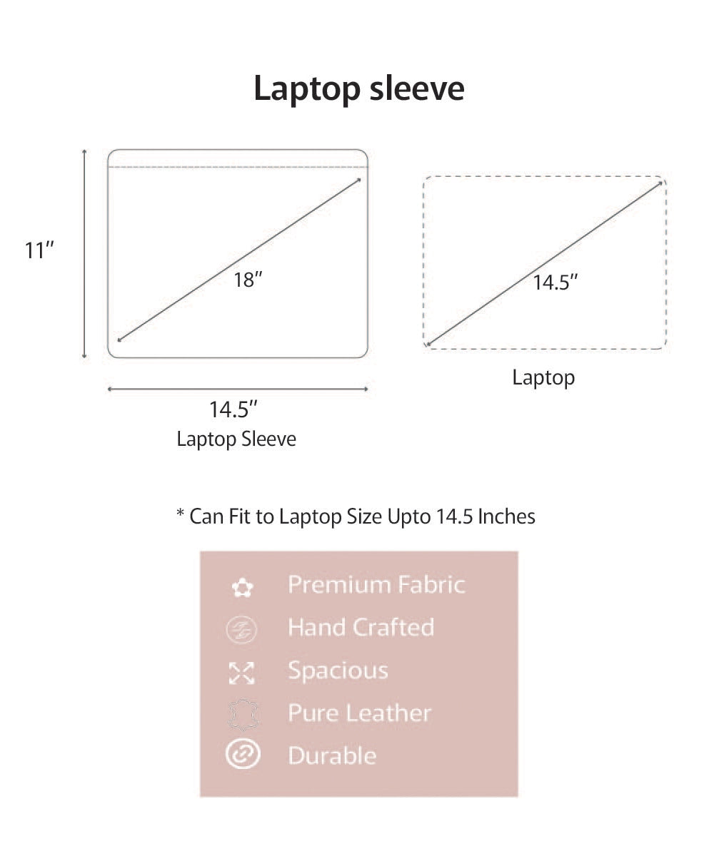 White Jacquard with Pure Leather Handcrafted Laptop Sleeve | Magnetic Button Closure