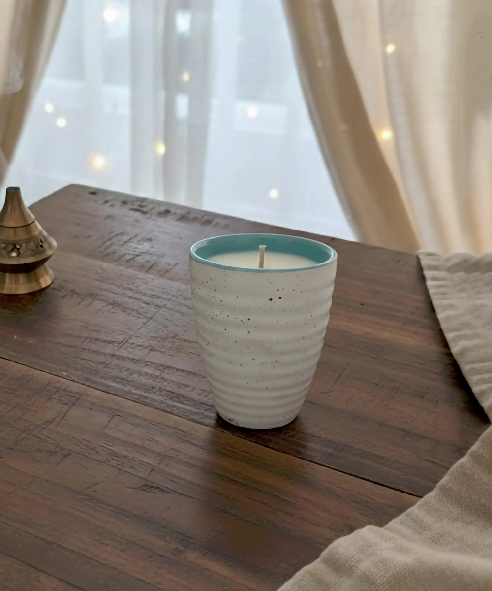Mogra Soy Wax candle in ceramic jar (210 grams with 24 hrs burning time)