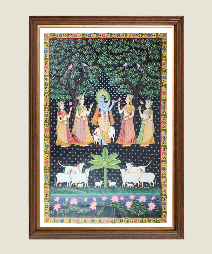 Pichwai Hand Painting On Cloth | Krishna Ji with Gopis | 2x3 Feet | Unframed