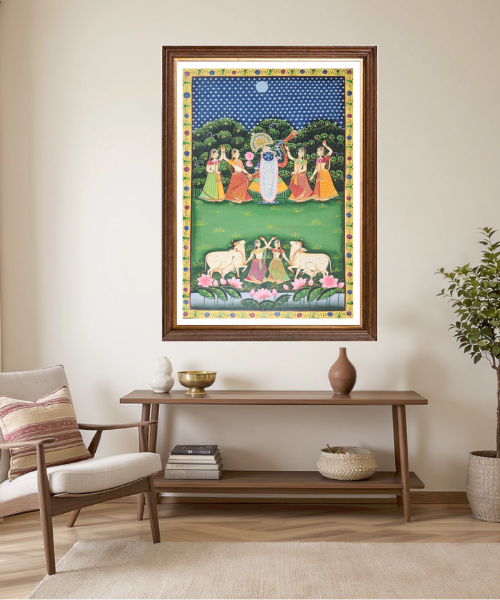 Pichwai Hand Painting On Cloth | Shrinath ji with gopis | 2x3 Feet | Unframed