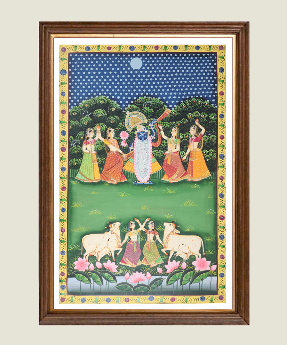 Pichwai Hand Painting On Cloth | Shrinath ji with gopis | 2x3 Feet | Unframed