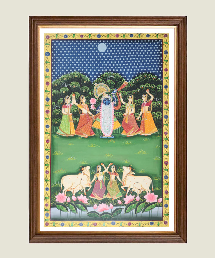 Pichwai Hand Painting On Cloth | Shrinath ji with gopis | 2x3 Feet | Unframed