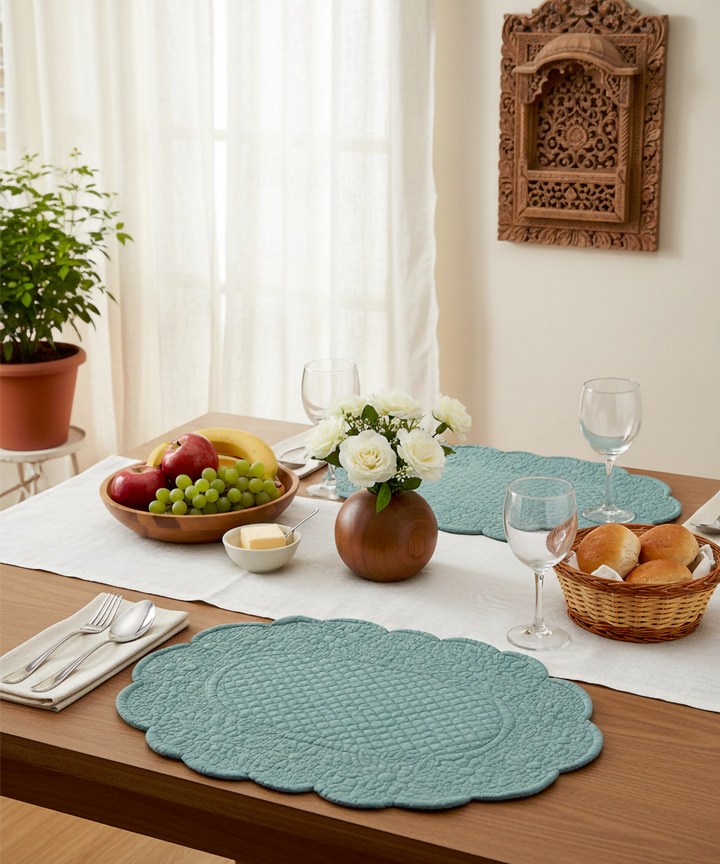 Set of 2 Quilted Cotton Olive oval Table Mats
