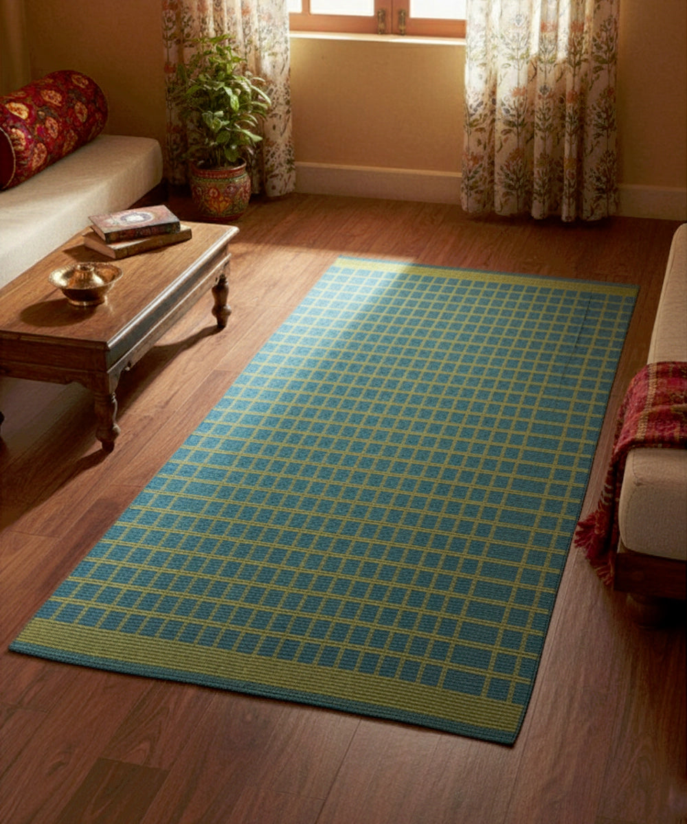 Green & Turq Checks Pure Handloom Cotton Yoga Mat