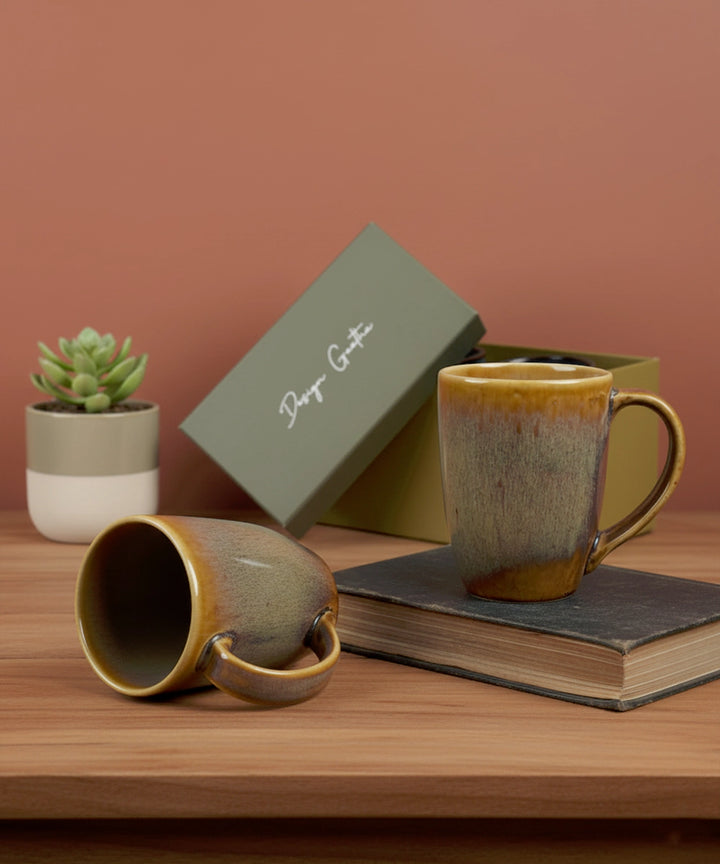 Gift Box Set of 2 Brown Ceramic Coffee Mugs (330ml)