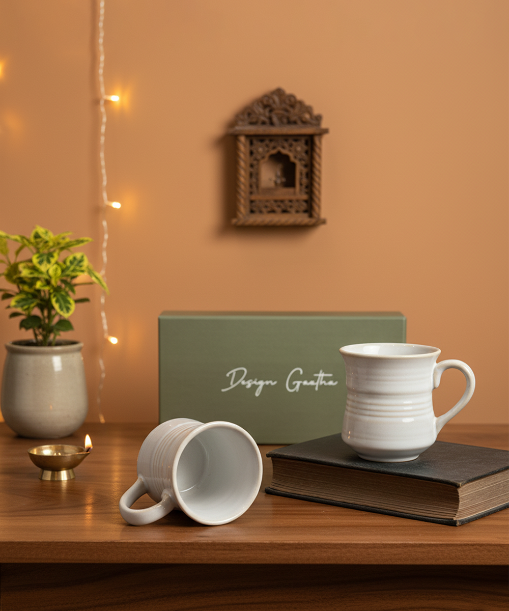 Gift Box Set of 2 pcs White Kullhad Ceramic Cup (180 ml)