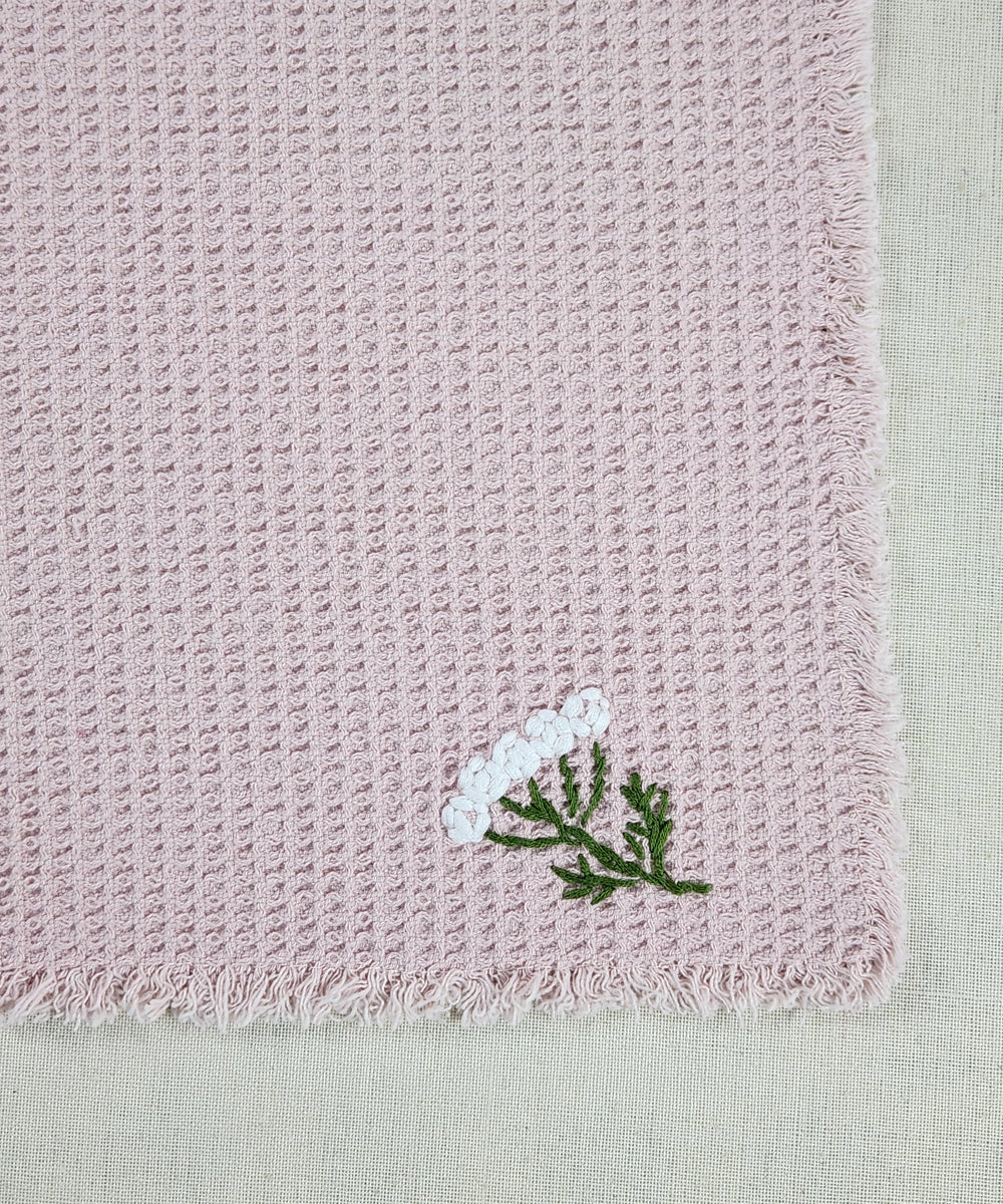Embroidered Face Towel | Set of 4 pcs | Boho Bloom Dusty Pink