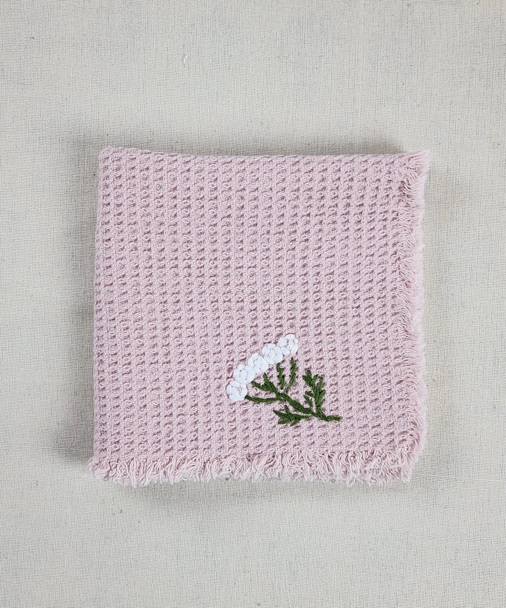 Embroidered Face Towel | Set of 4 pcs | Boho Bloom Dusty Pink