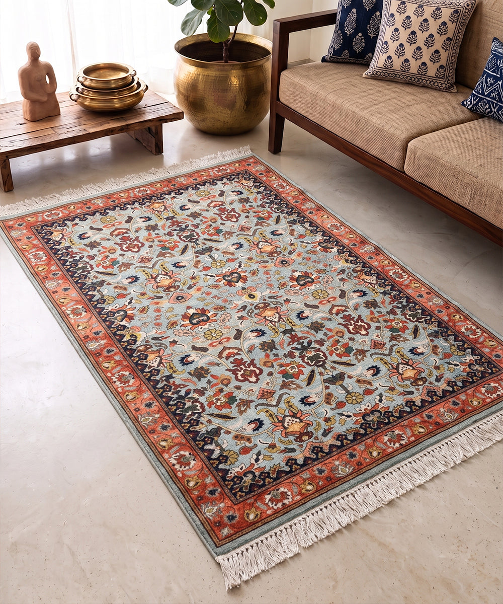 4x6 Feet Vintage Botanical Green Cotton Rug