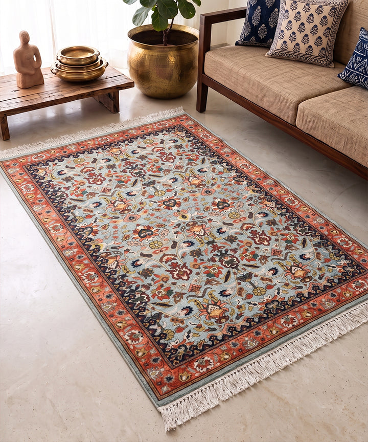 4x6 Feet Vintage Botanical Green Cotton Rug
