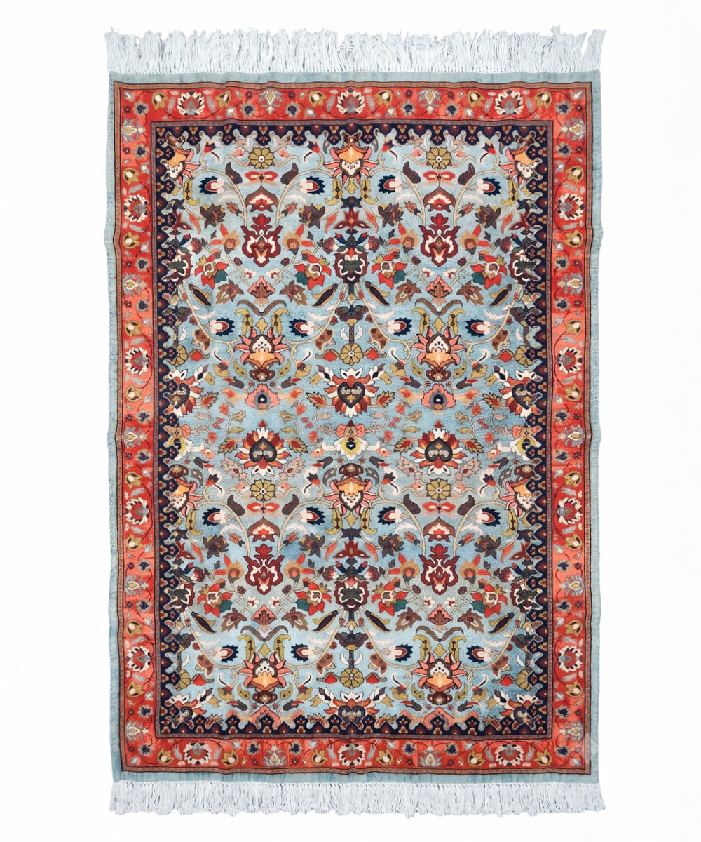 4x6 Feet Vintage Botanical Green Cotton Rug