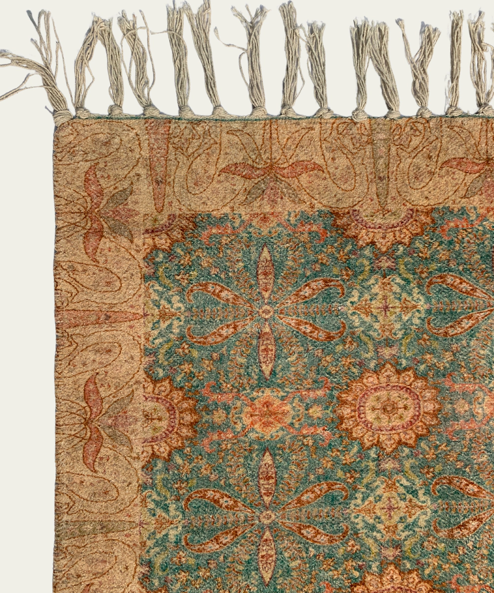 Printed Rug Textile Wall Art – Turquoise & Ochre (Unframed)