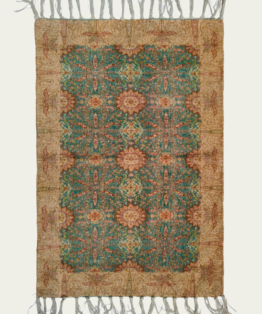 Printed Rug Textile Wall Art – Turquoise & Ochre (Unframed)