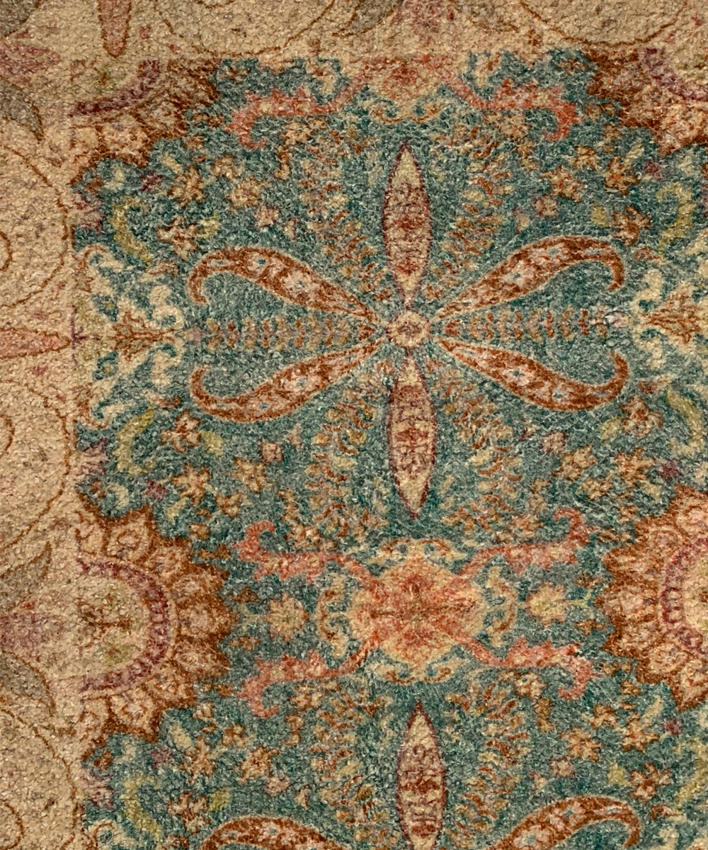 Printed Rug Textile Wall Art – Turquoise & Ochre (Unframed)