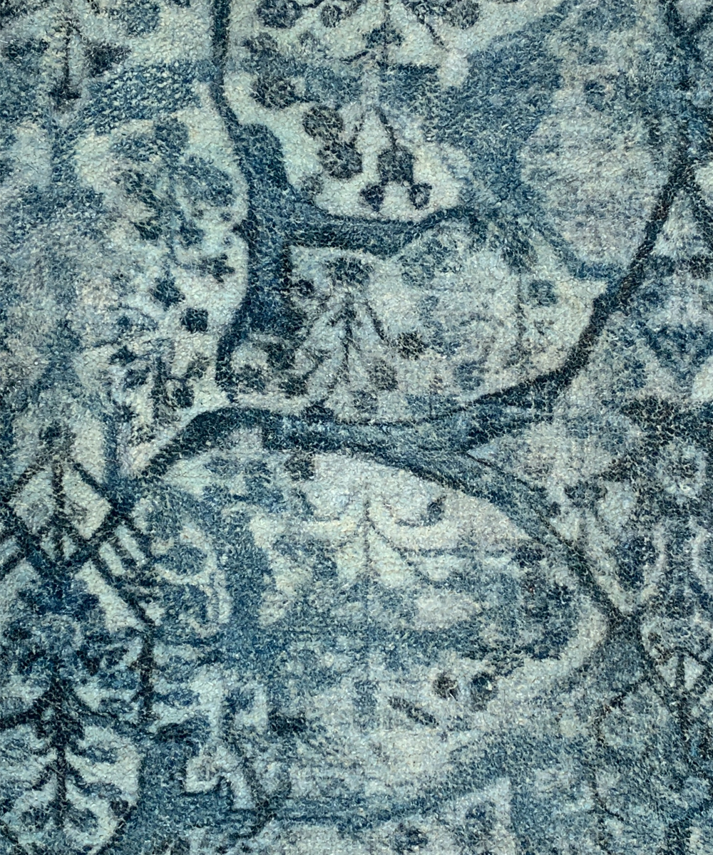 Printed Rug Textile Wall Art – Blue & Silver (Unframed)