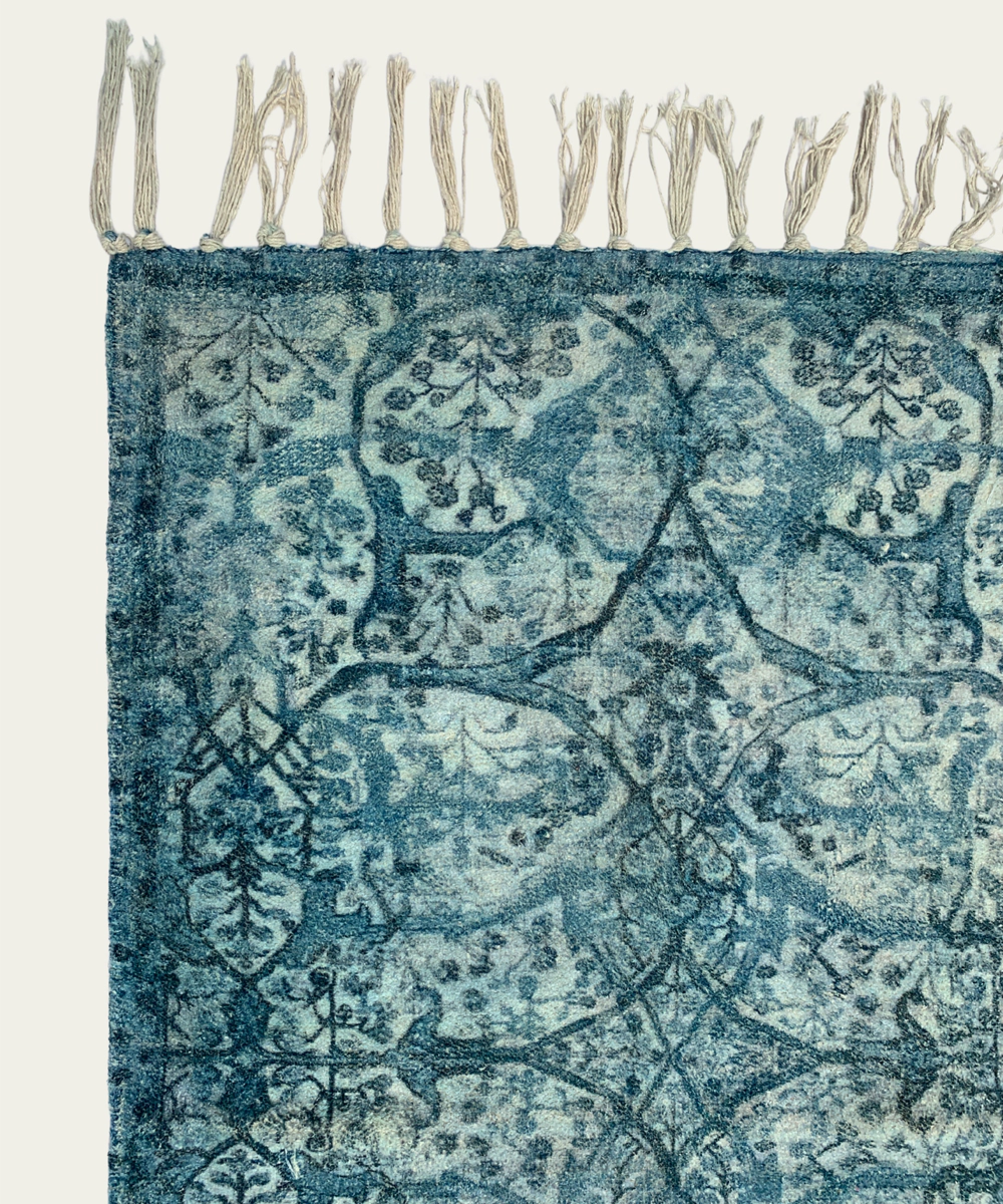 Printed Rug Textile Wall Art – Blue & Silver (Unframed)