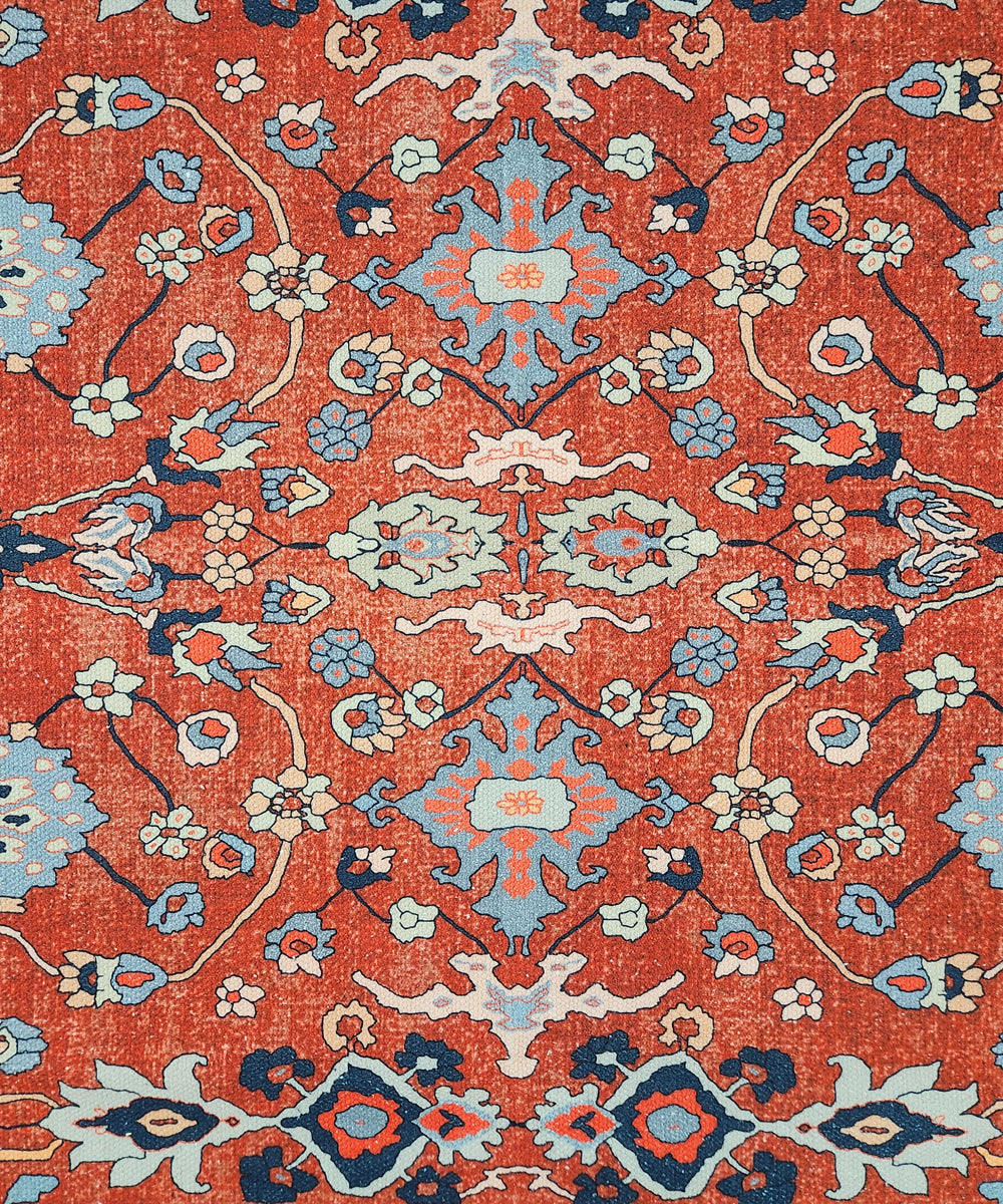 4x6 Feet Vintage Rust Floral Printed Cotton Rug